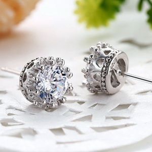 925 Sterling Silver Diamond Crown Stud Earrings
